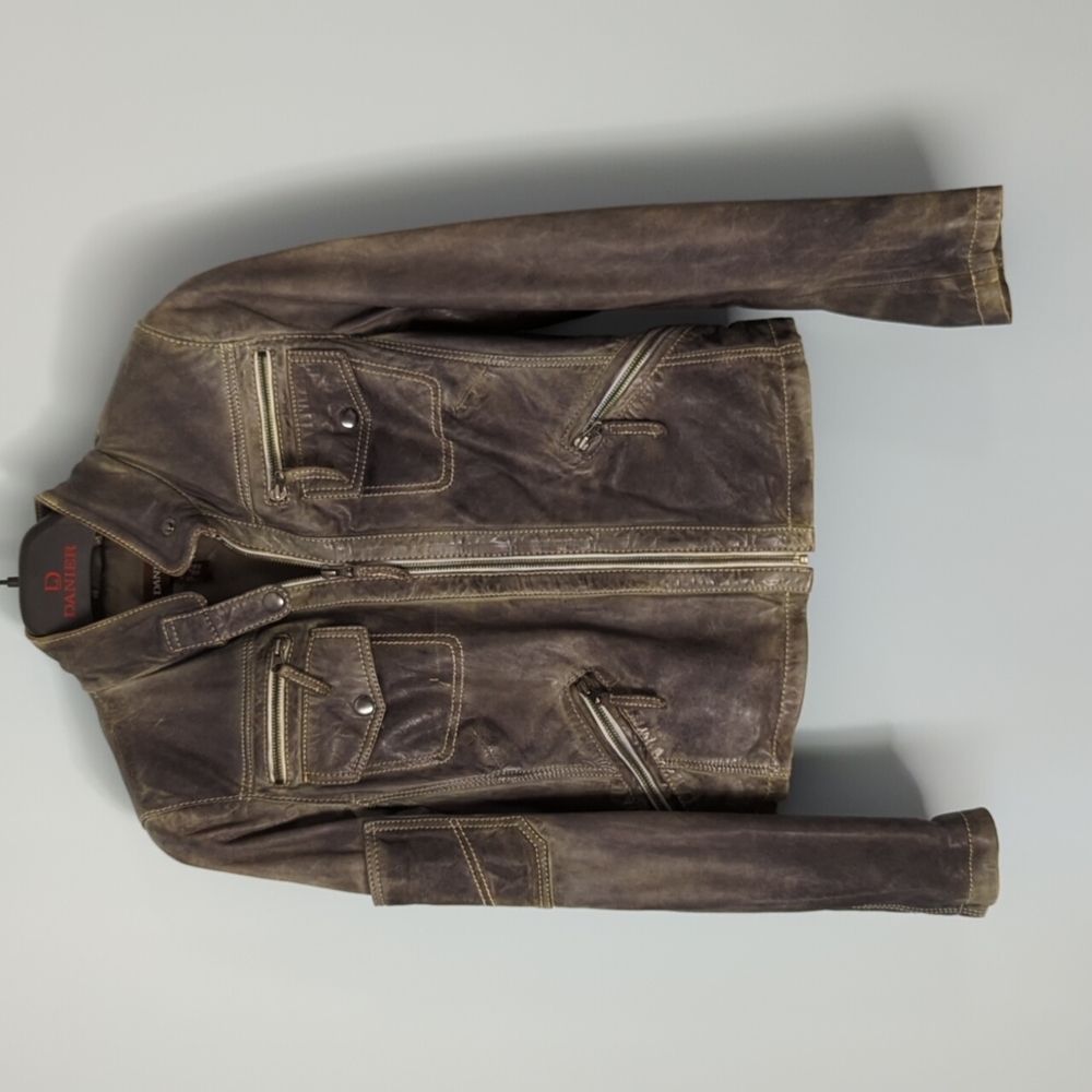 Danier one of a kind distressed leather jacket with white accent stitching